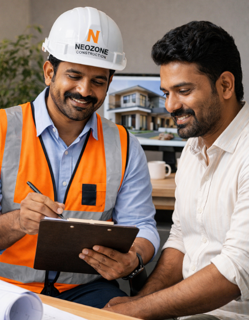 Engineer with client at office